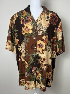 VTG NEXX 100% Silk Artsy Hawaiian Camp Shirt 3X Vacation Floral Tropical Aloha